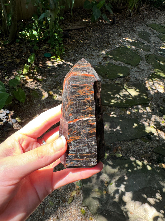 Tourmaline with Hematite Inclusions 265.5g Polished Point Specimen From Brazil