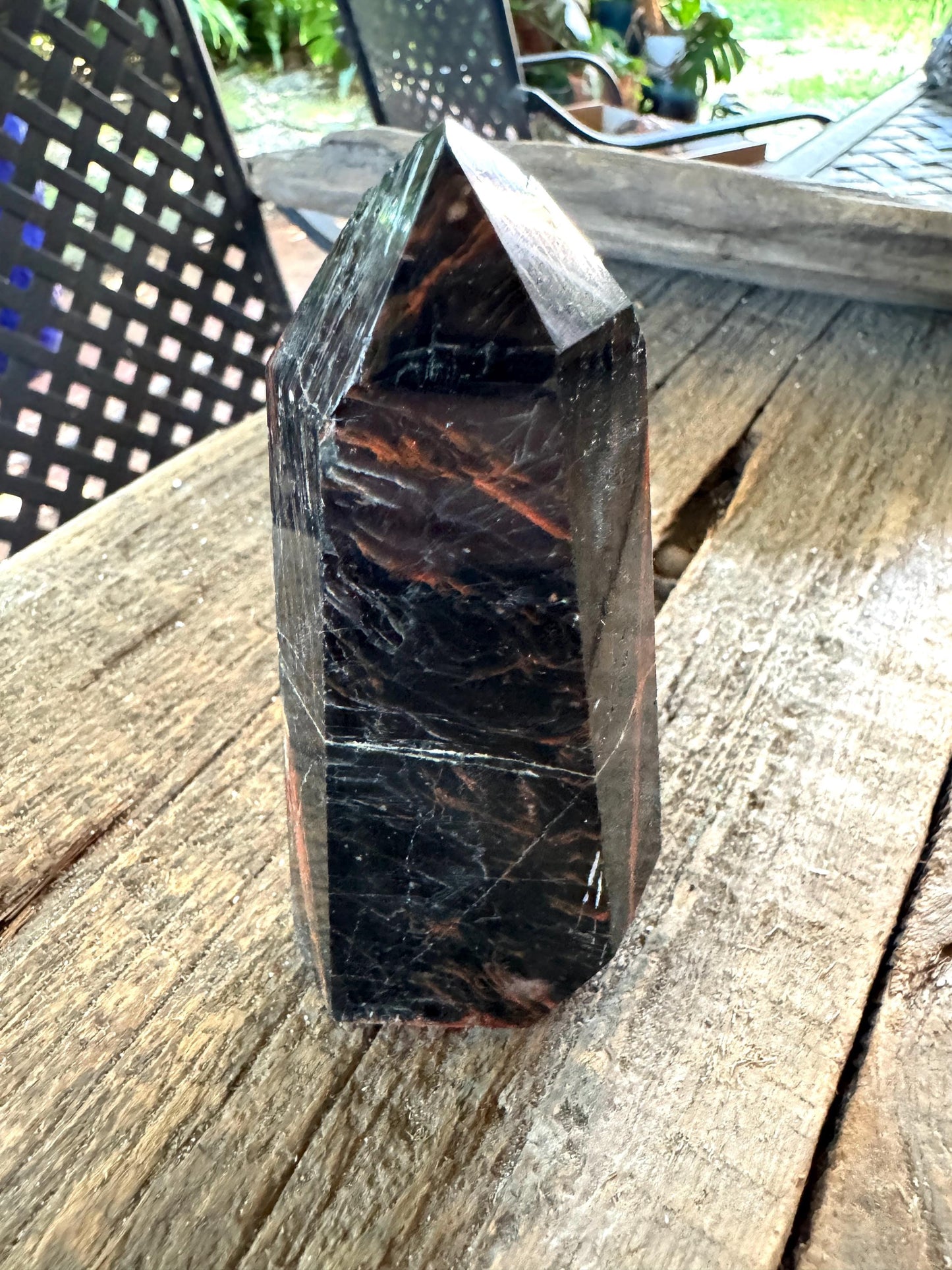 Tourmaline with Hematite Inclusions 265.5g Polished Point Specimen From Brazil
