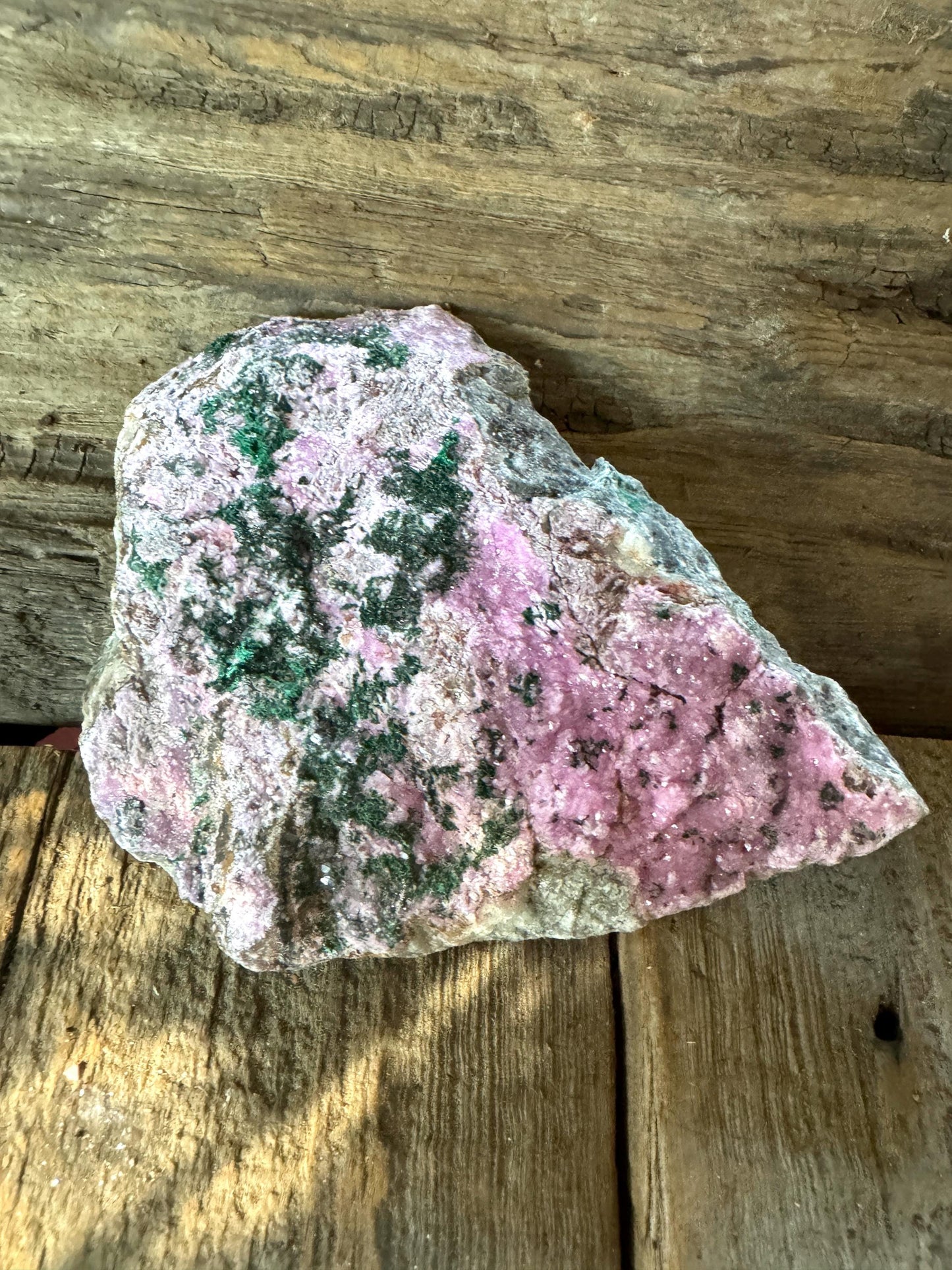 Cobalt and Calcite With Malachite From Zaire, 201.4g Specimen Mineral Crystal