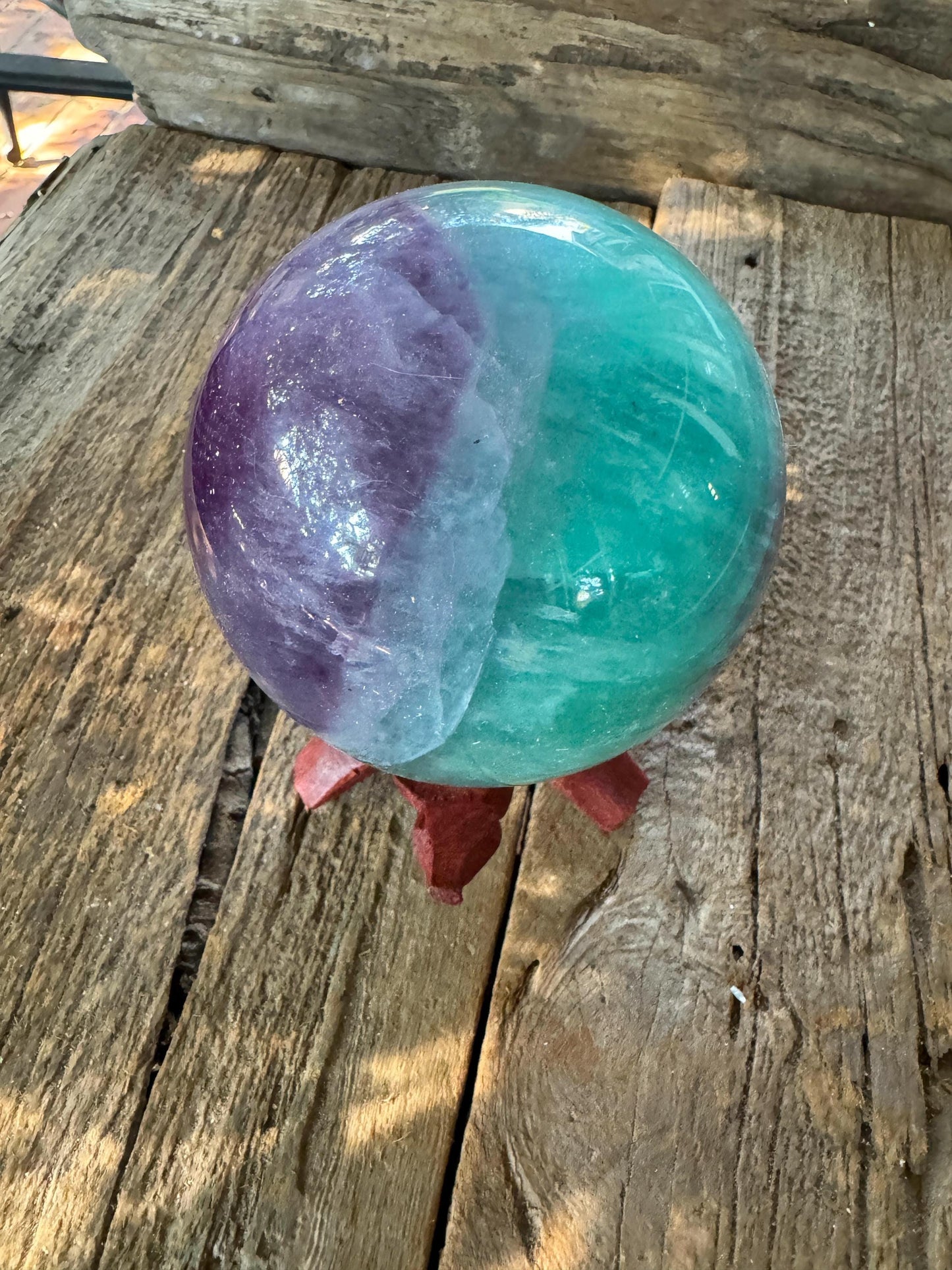 Polished High Quality Purple and Green Fluorite Sphere From China1192g 2lbs 10.1oz Stand Included