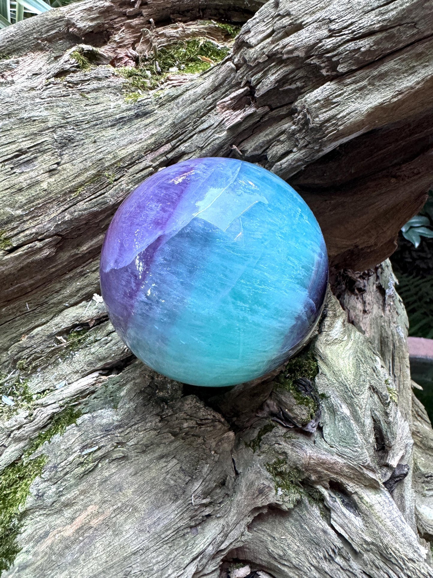 Polished High Quality Purple and Green Fluorite Sphere From China1192g 2lbs 10.1oz Stand Included
