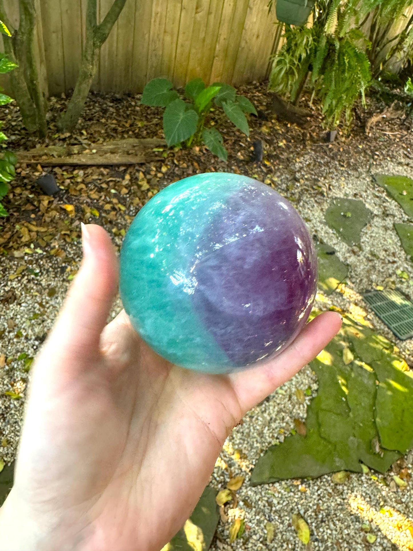Polished High Quality Purple and Green Fluorite Sphere From China1192g 2lbs 10.1oz Stand Included