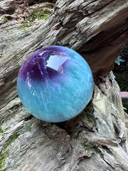 Polished High Quality Purple and Green Fluorite Sphere From China1192g 2lbs 10.1oz Stand Included