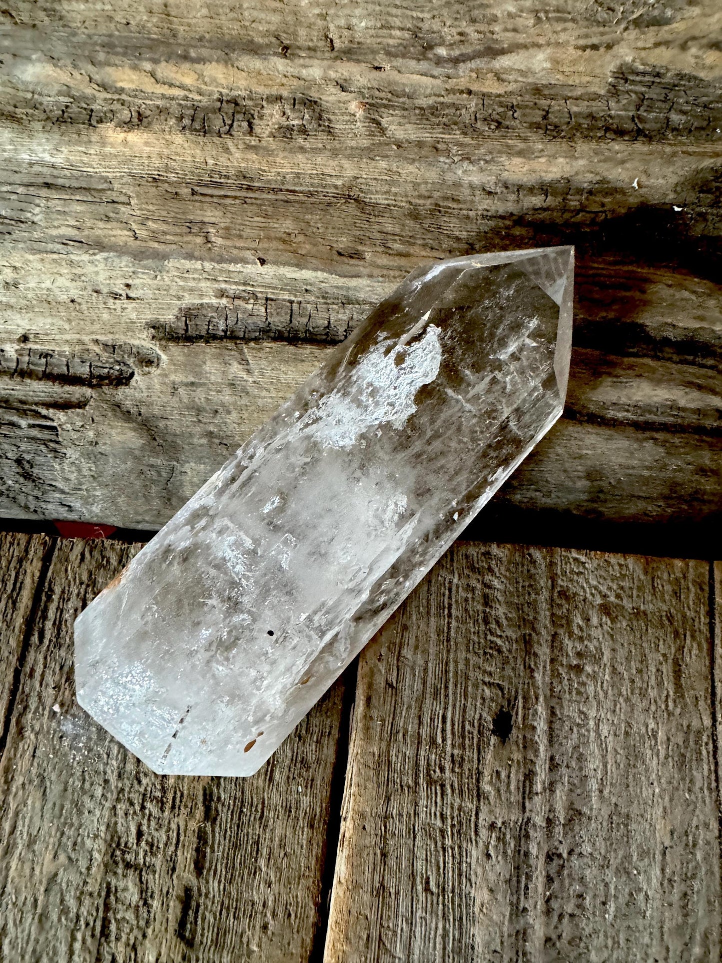 Brazilian Pale Smokey Clear Quartz 360g With Iron Inclusions Polished Point Specimen