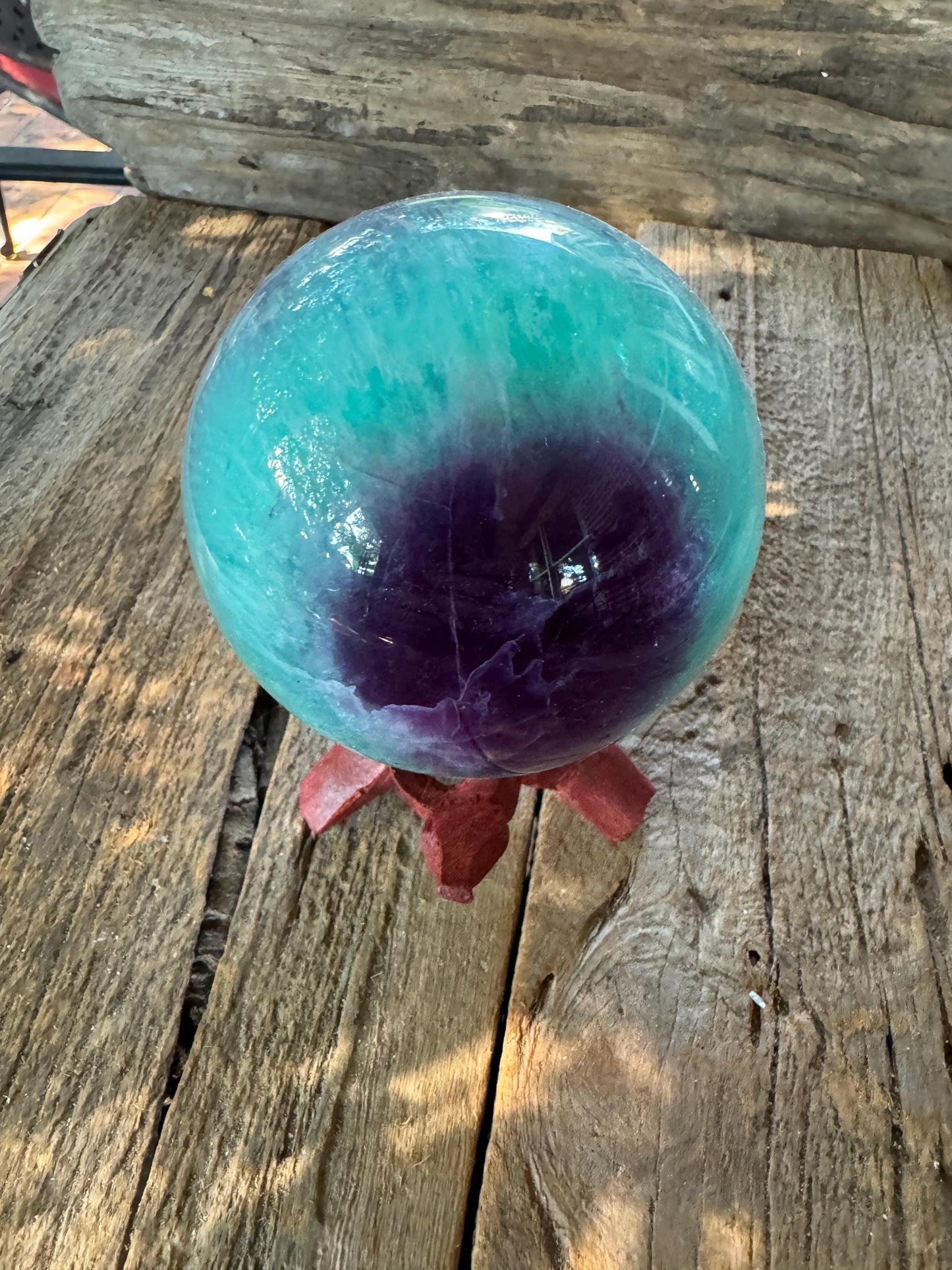 Polished High Quality Purple and Green Fluorite Sphere From China1192g 2lbs 10.1oz Stand Included