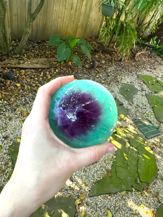 Polished High Quality Purple and Green Fluorite Sphere From China1192g 2lbs 10.1oz Stand Included