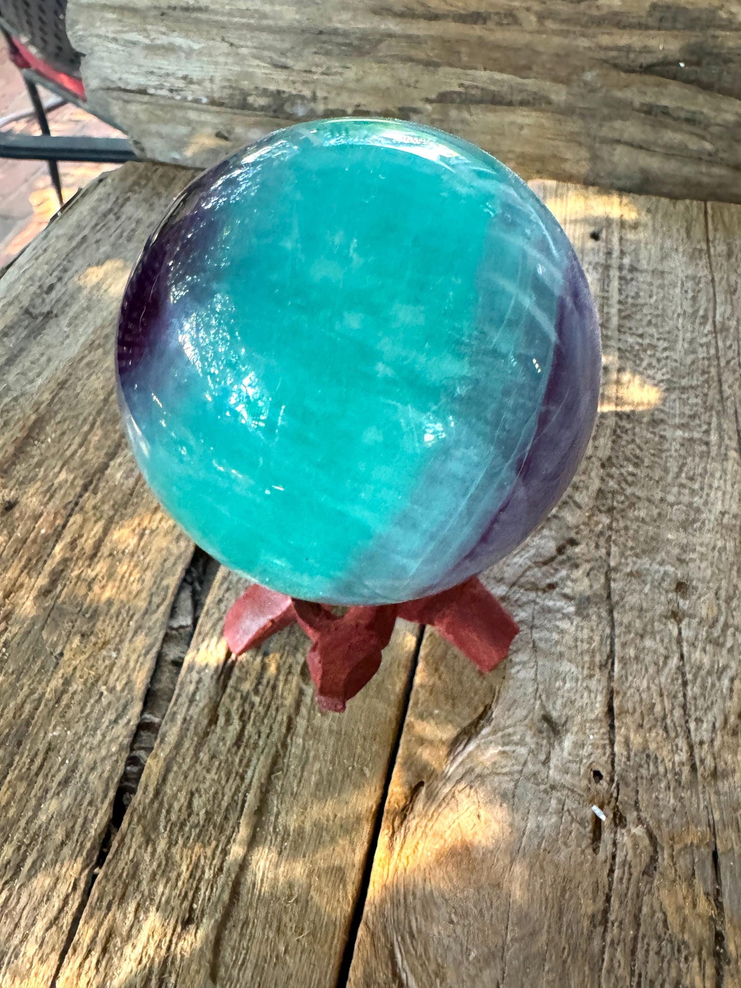 Polished High Quality Purple and Green Fluorite Sphere From China1192g 2lbs 10.1oz Stand Included