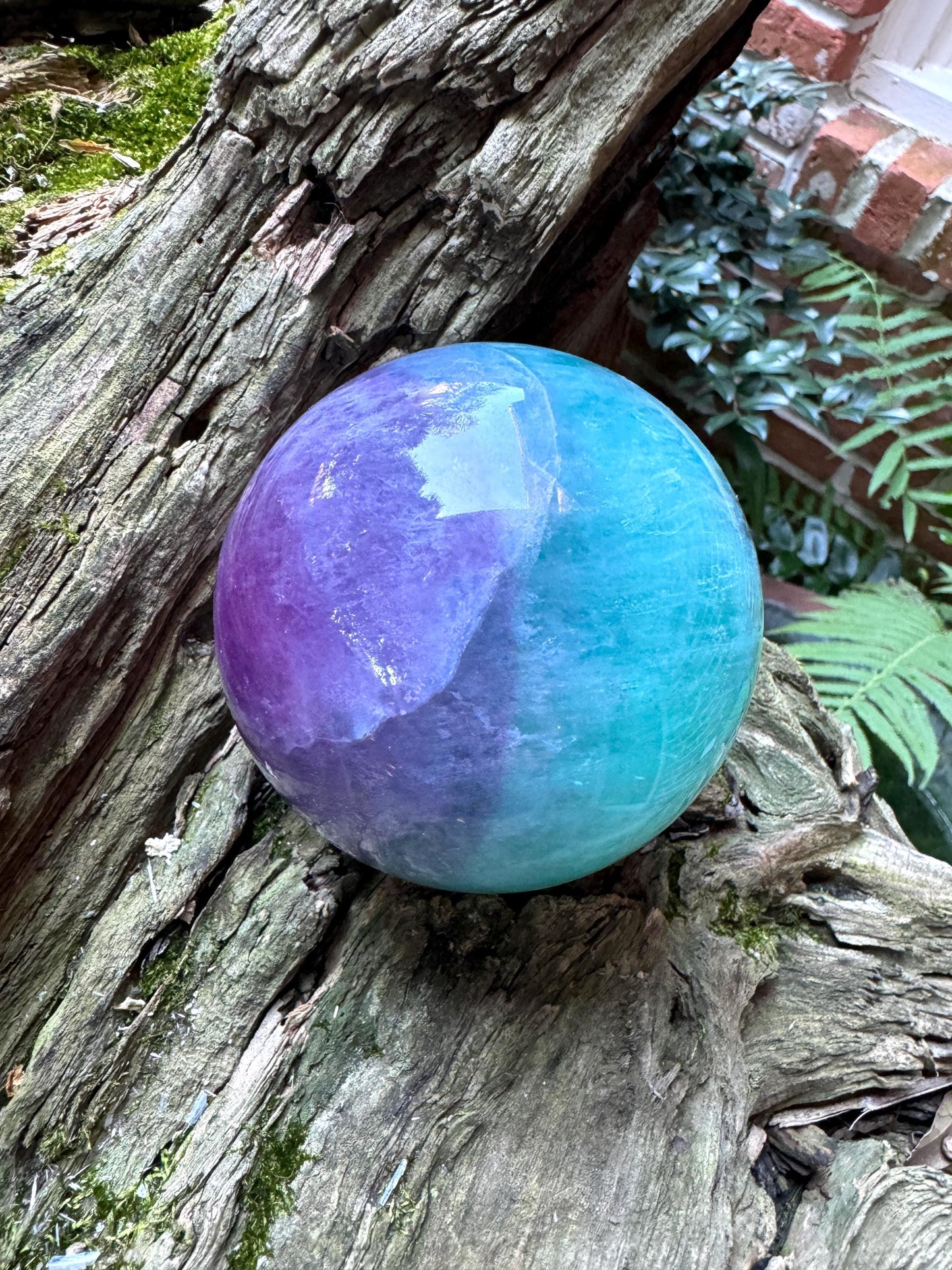 Polished High Quality Purple and Green Fluorite Sphere From China1192g 2lbs 10.1oz Stand Included