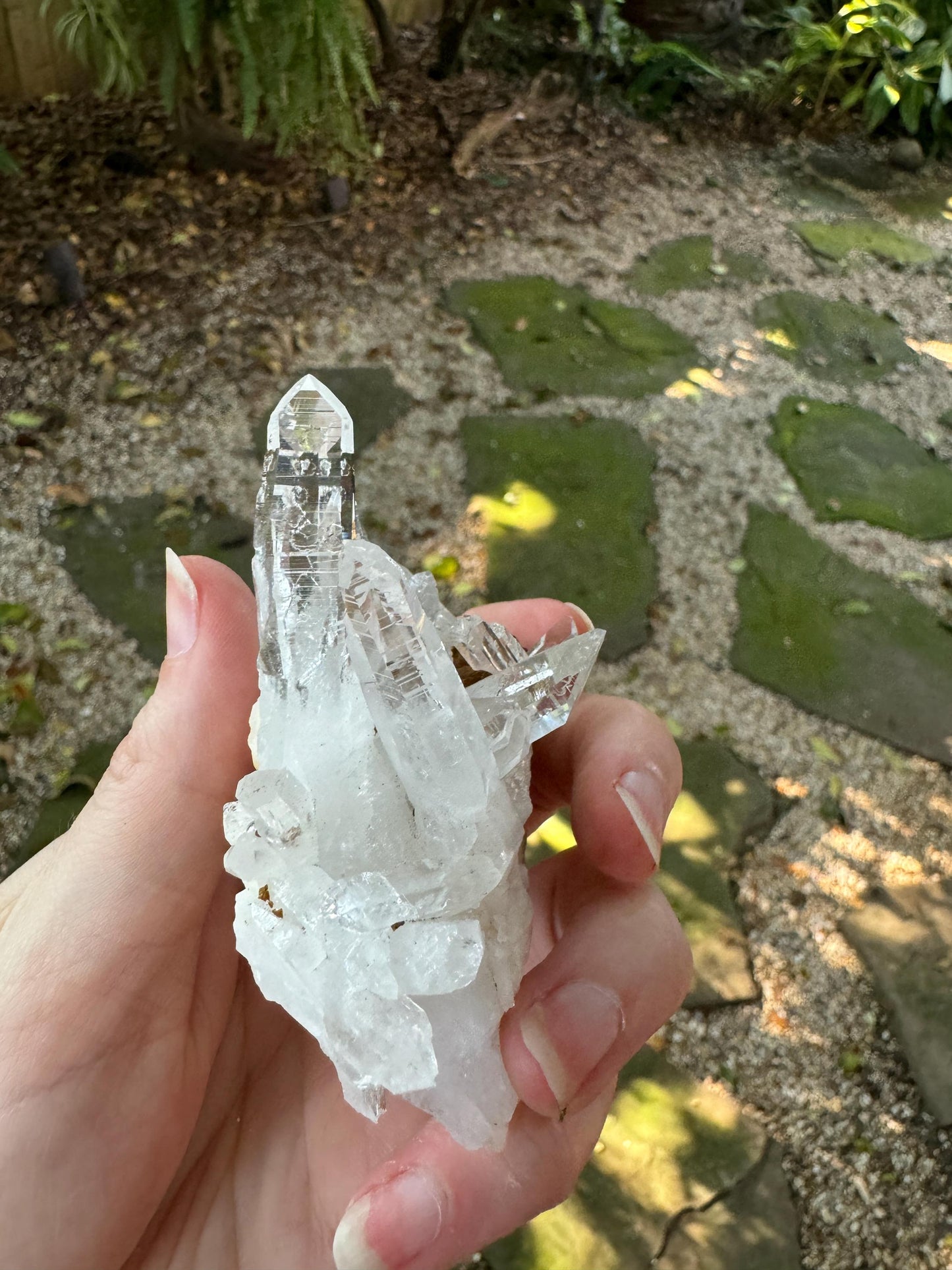 Columbian Optical Quartz Lemurian Cluster with limonite 128.5g Specimen Mineral Crystal