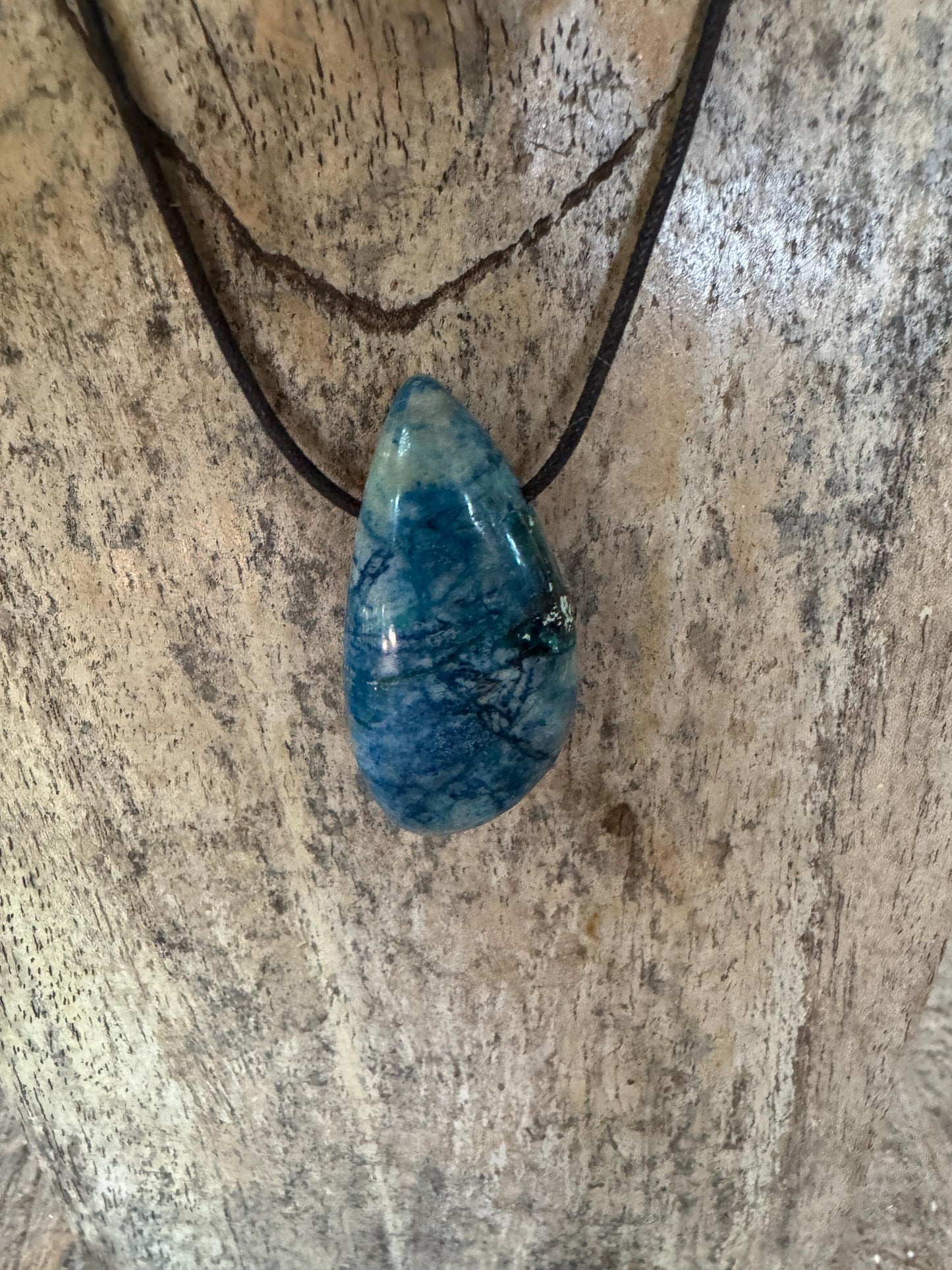 Polished and Drilled Blue Shattakite 66mm 2.6" long Pendant/Necklace From Shaba Zaire