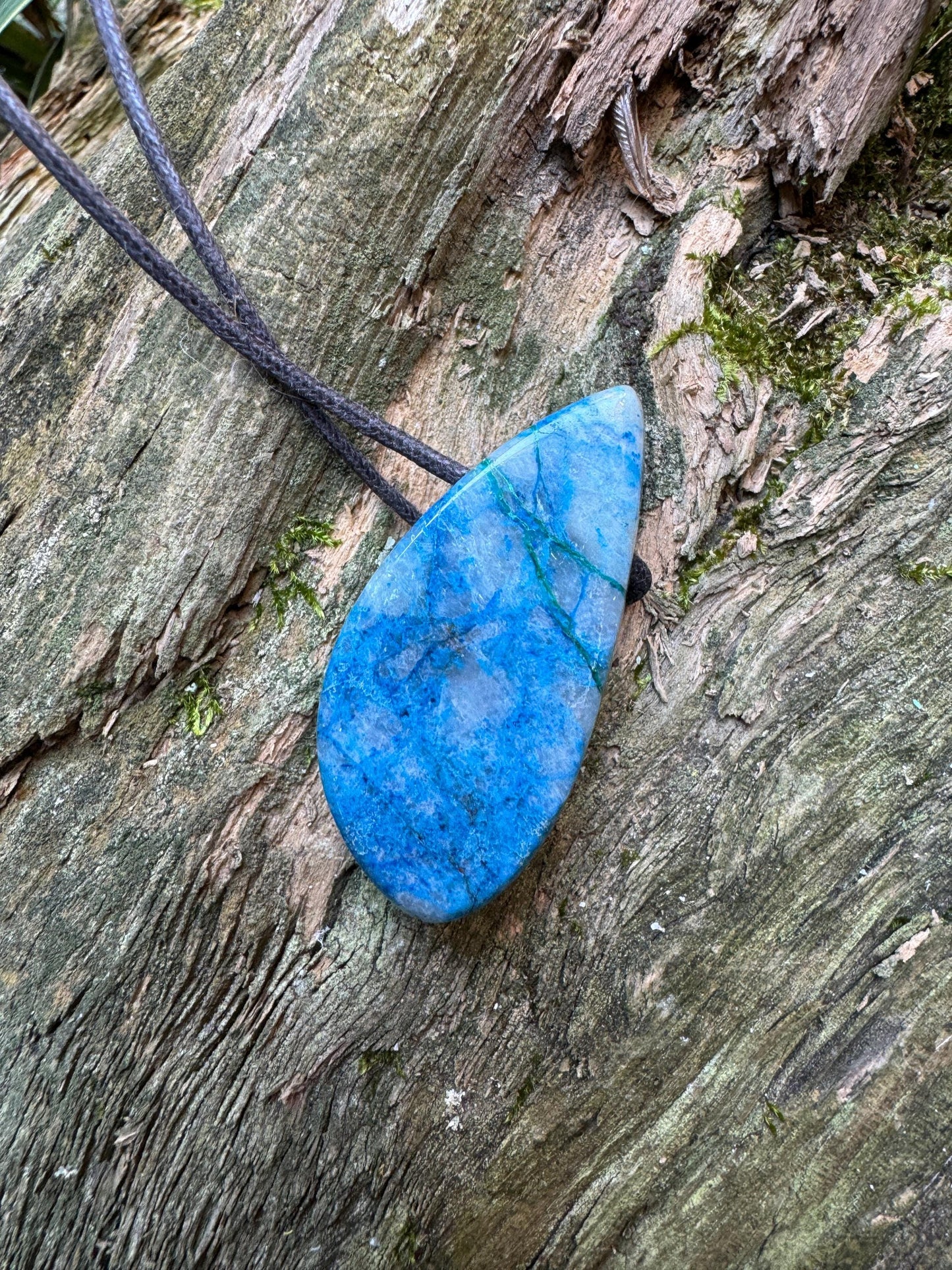 Polished and Drilled Blue Shattakite 66mm 2.6" long Pendant/Necklace From Shaba Zaire