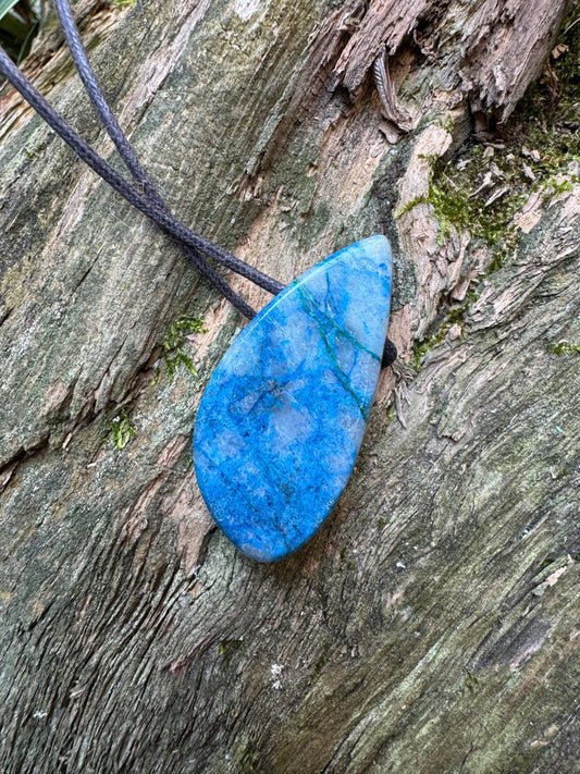Polished and Drilled Blue Shattakite 66mm 2.6" long Pendant/Necklace From Shaba Zaire