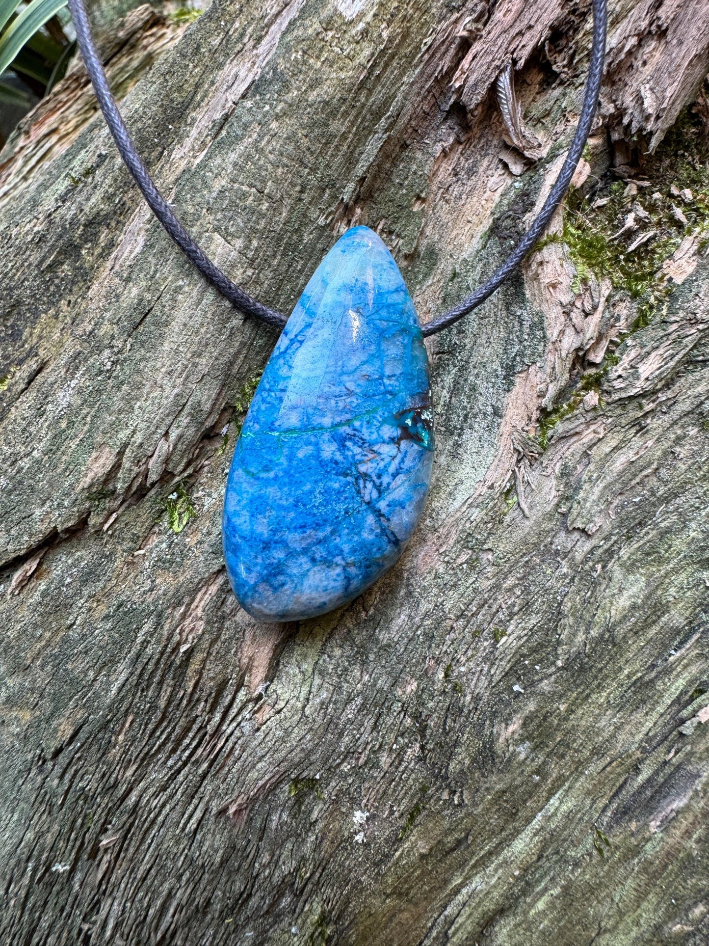 Polished and Drilled Blue Shattakite 66mm 2.6" long Pendant/Necklace From Shaba Zaire