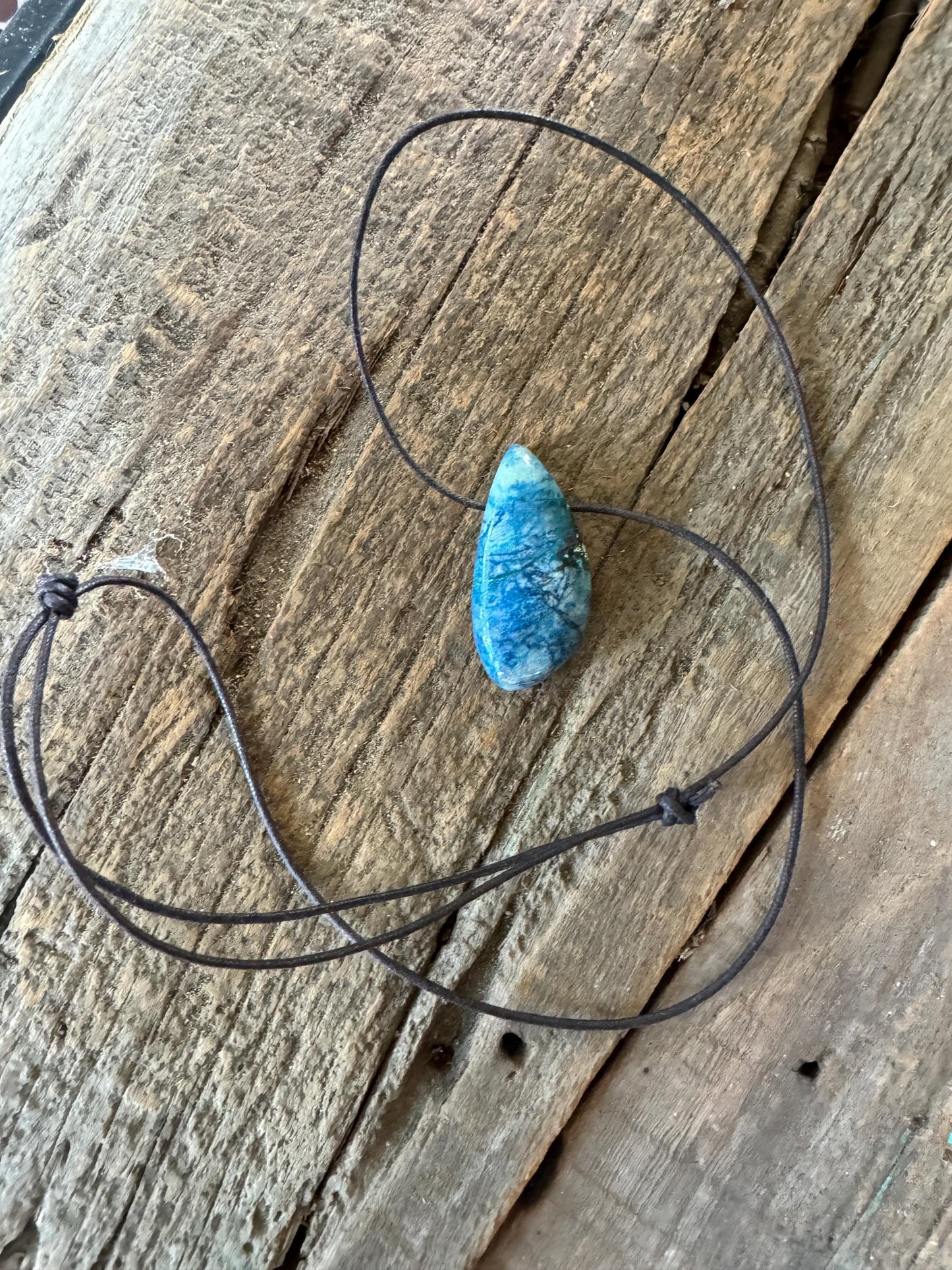 Polished and Drilled Blue Shattakite 66mm 2.6" long Pendant/Necklace From Shaba Zaire