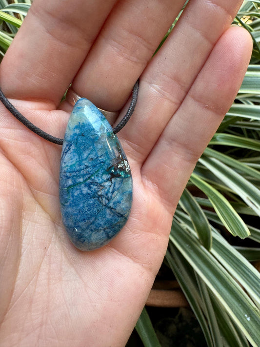 Polished and Drilled Blue Shattakite 66mm 2.6" long Pendant/Necklace From Shaba Zaire