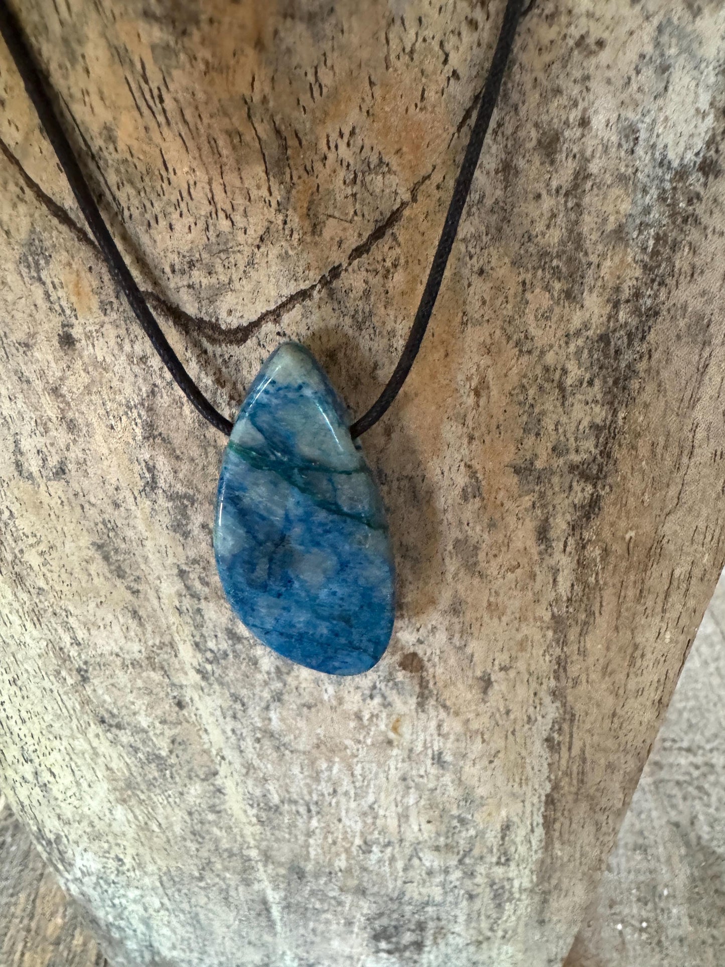 Polished and Drilled Blue Shattakite 66mm 2.6" long Pendant/Necklace From Shaba Zaire
