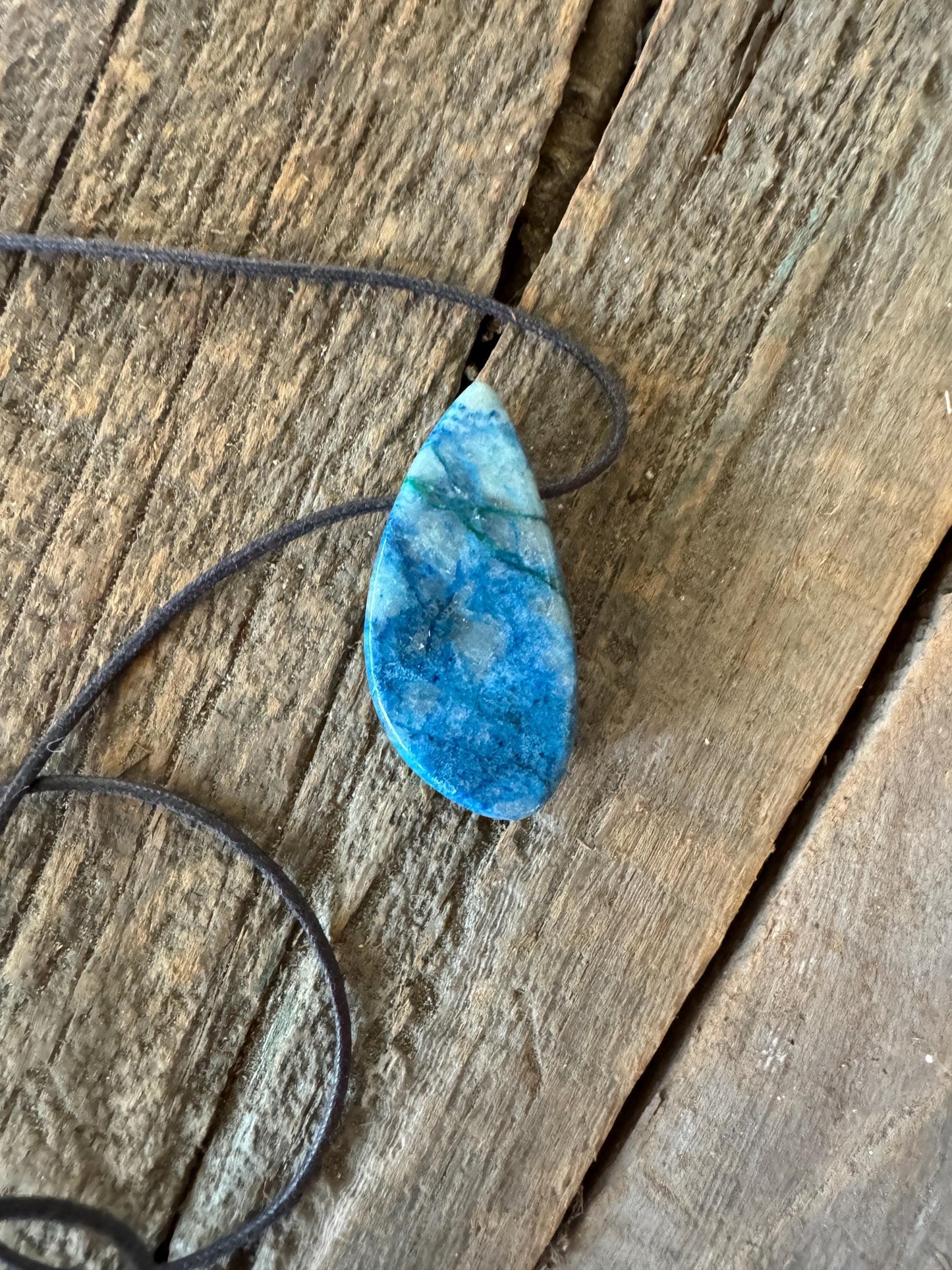 Polished and Drilled Blue Shattakite 66mm 2.6" long Pendant/Necklace From Shaba Zaire