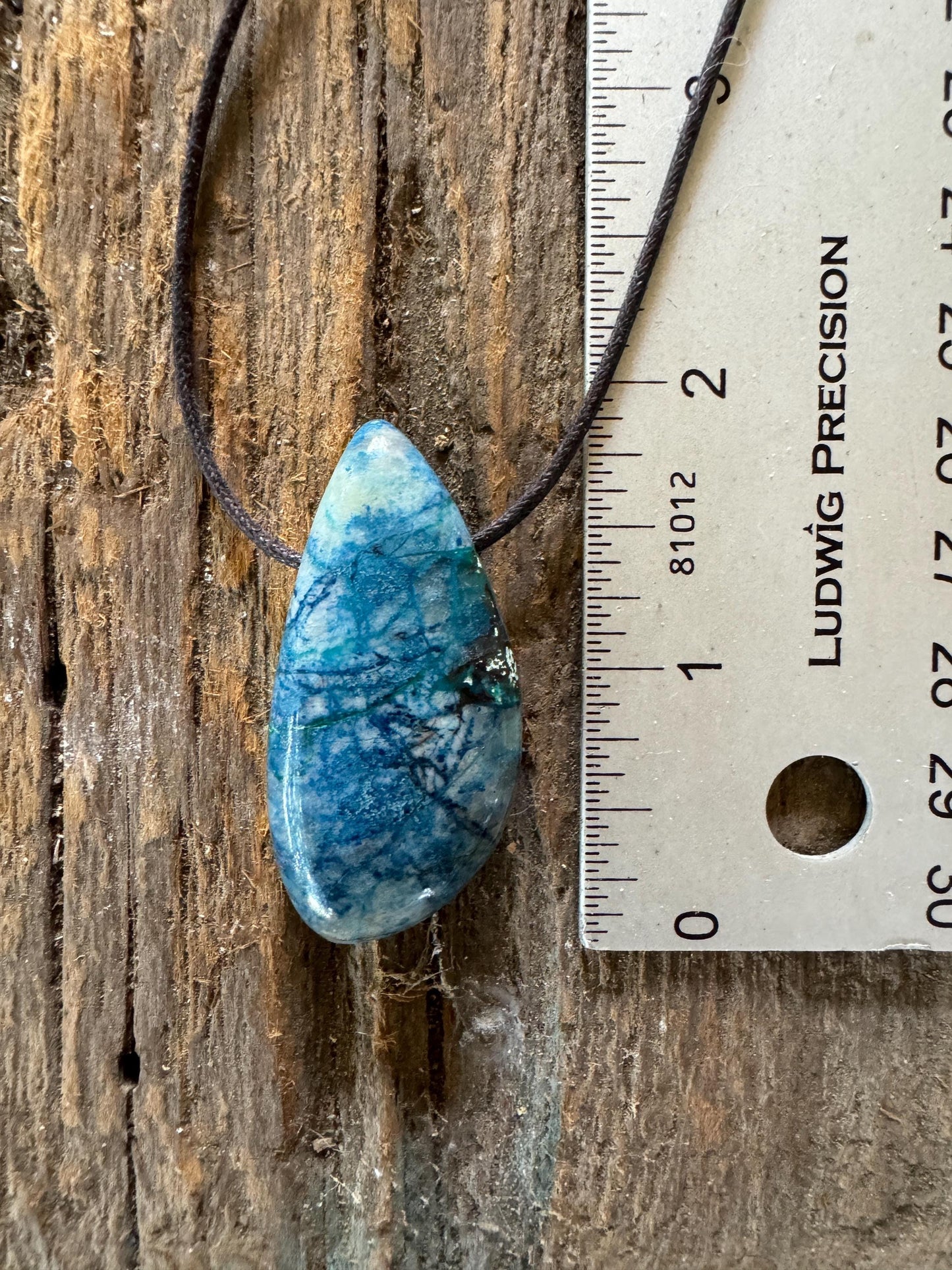 Polished and Drilled Blue Shattakite 66mm 2.6" long Pendant/Necklace From Shaba Zaire