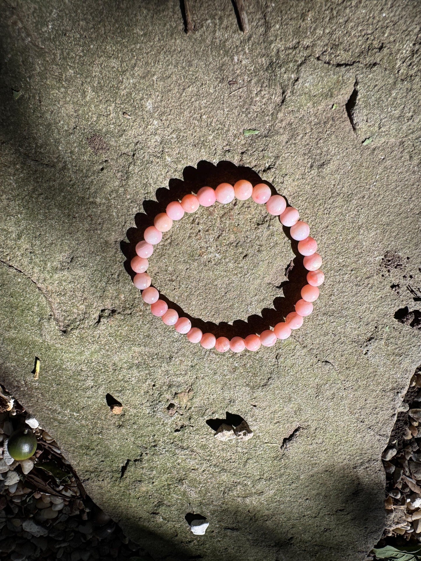 Beautiful Polished Pink Opal Beaded Bracelet from Ica, Peru Specimen 9g 7" hole