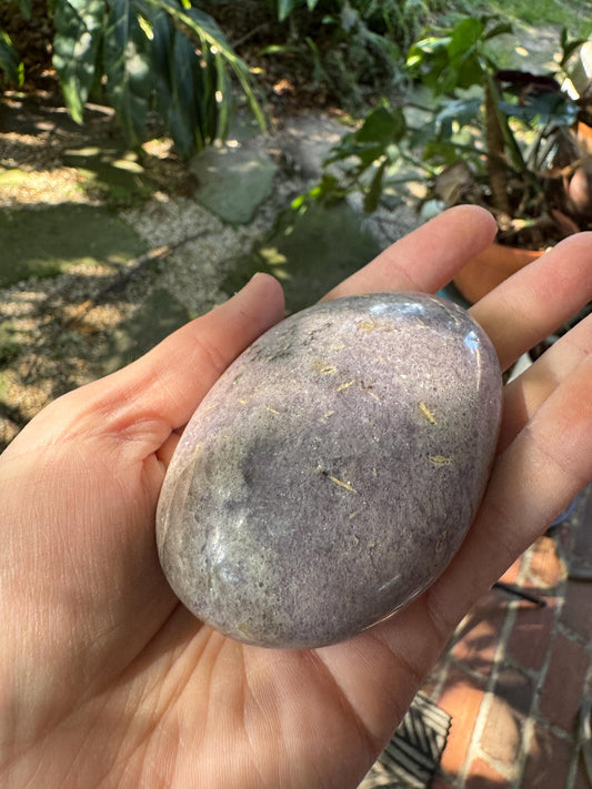 Pale Purple Lepidolite Palm Stone Specimen 237.9g From Madagascar Mineral Crystal
