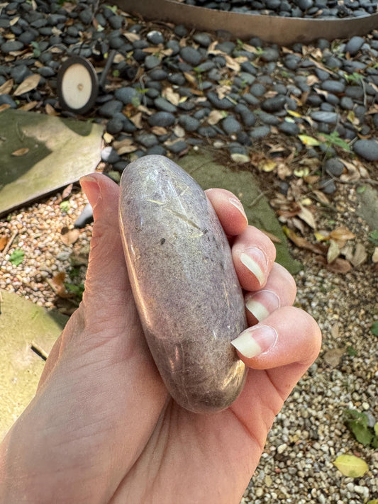 Pale Purple Lepidolite Palm Stone Specimen 237.9g From Madagascar Mineral Crystal