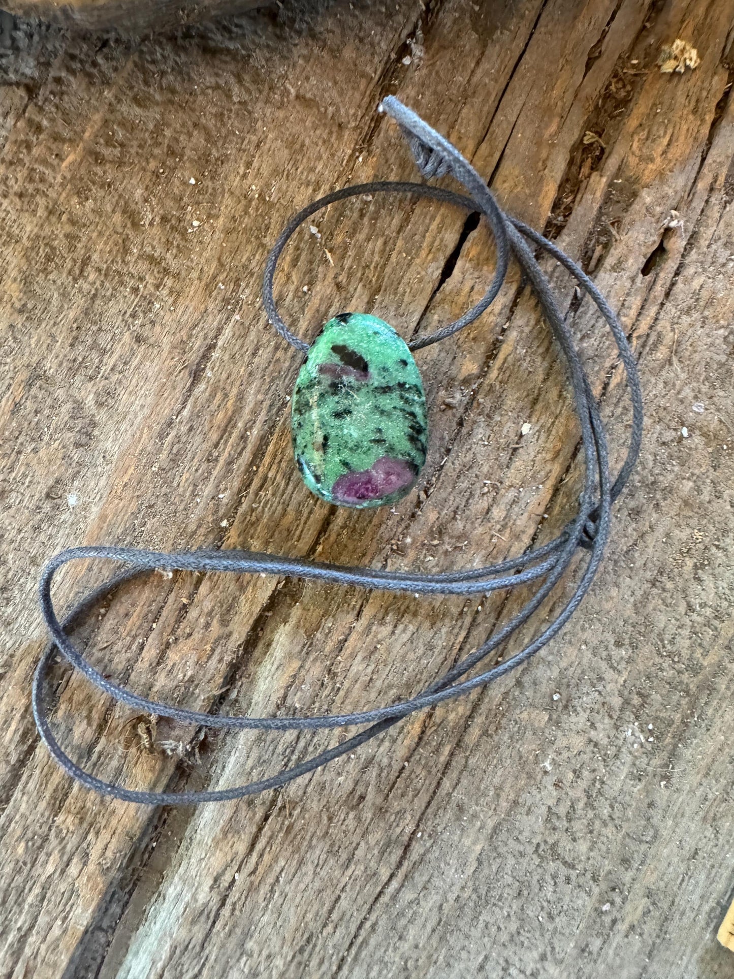 Hand polished and Drilled Ruby in Zoisite Pendant 23g, Necklace Specimen Mineral Crystal