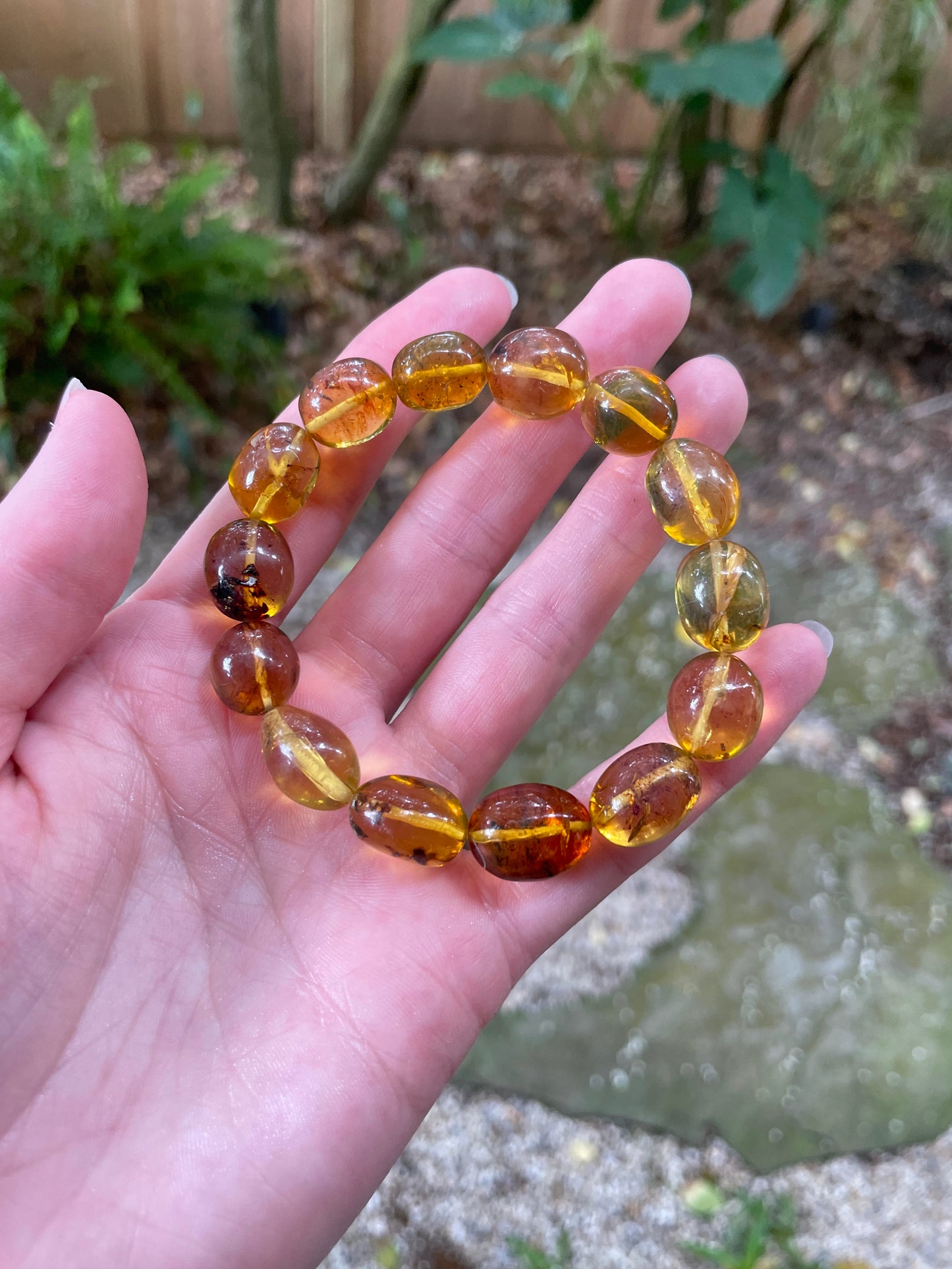 Beautiful Mexican Blue Amber Bracelet from Chiapas Mexico 14-16mm Beads