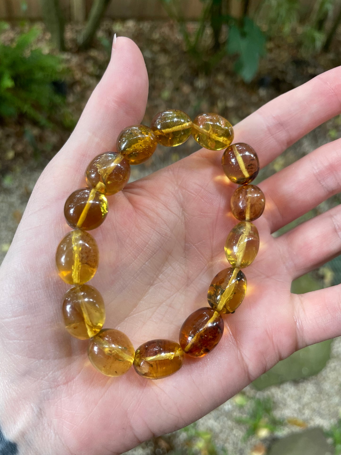 Beautiful Mexican Blue Amber Bracelet from Chiapas Mexico 14-16mm Beads