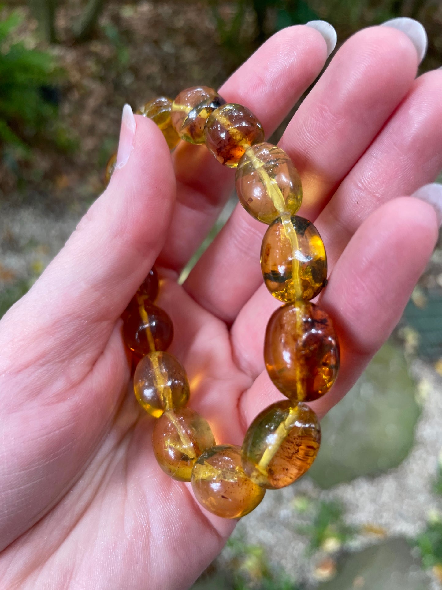 Beautiful Mexican Blue Amber Bracelet from Chiapas Mexico 14-16mm Beads