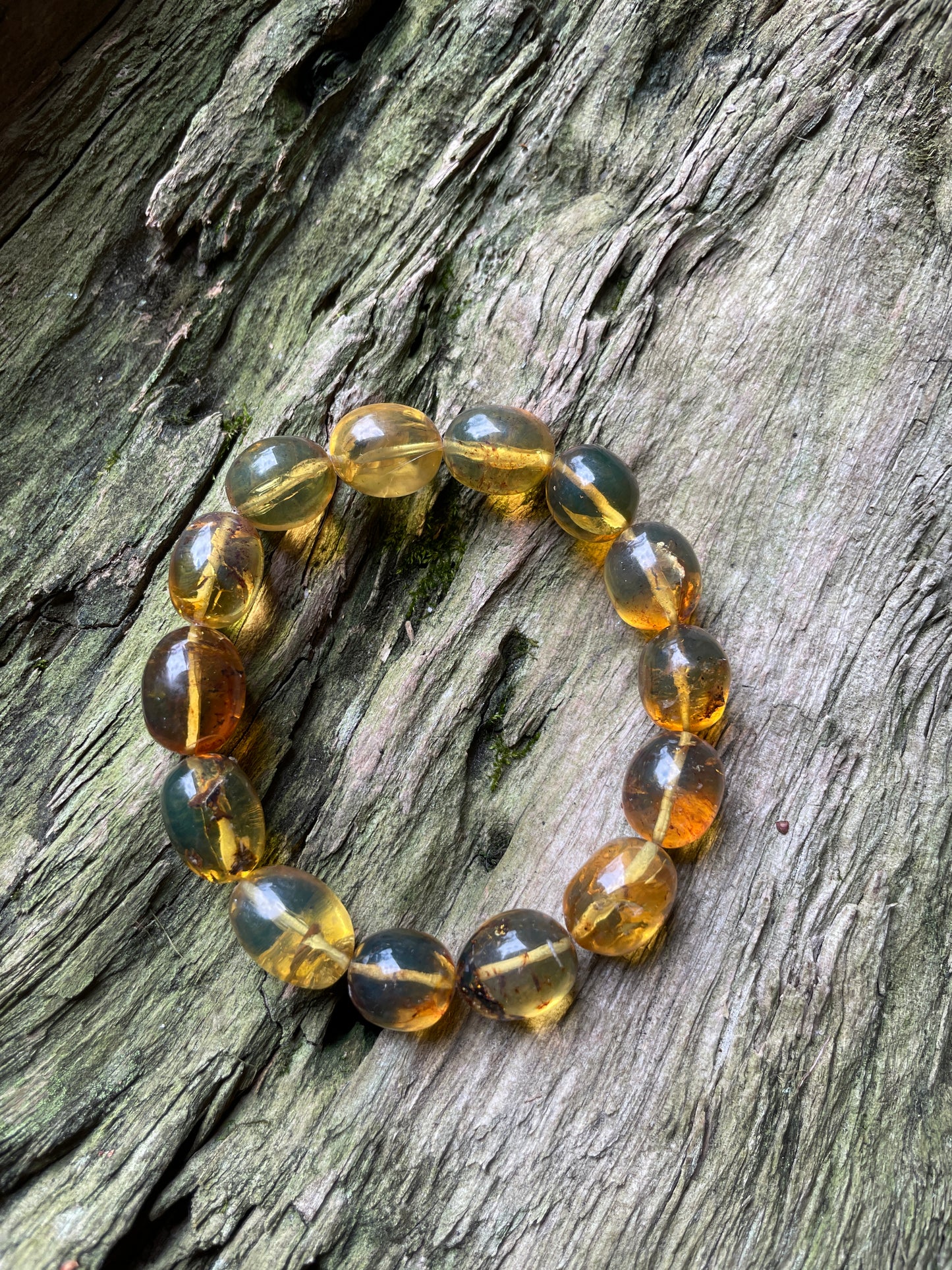 Beautiful Mexican Blue Amber Bracelet from Chiapas Mexico 14-16mm Beads