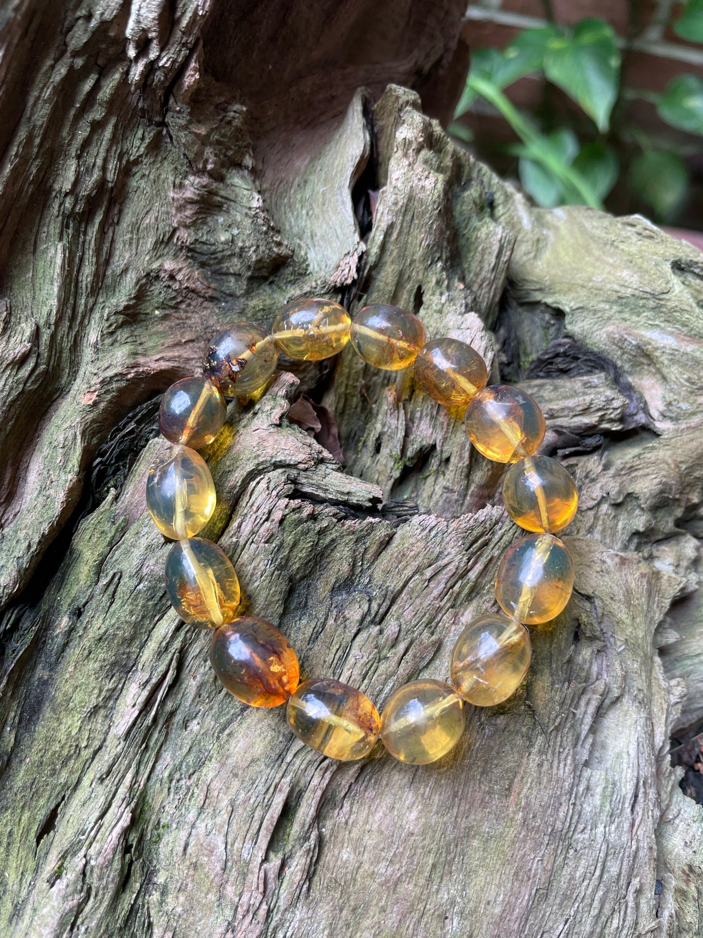 Beautiful Mexican Blue Amber Bracelet from Chiapas Mexico 14-16mm Beads