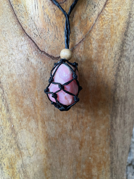 Beautiful Pink Opal Interchangeable Macrame Pendant for Tumbled Stones