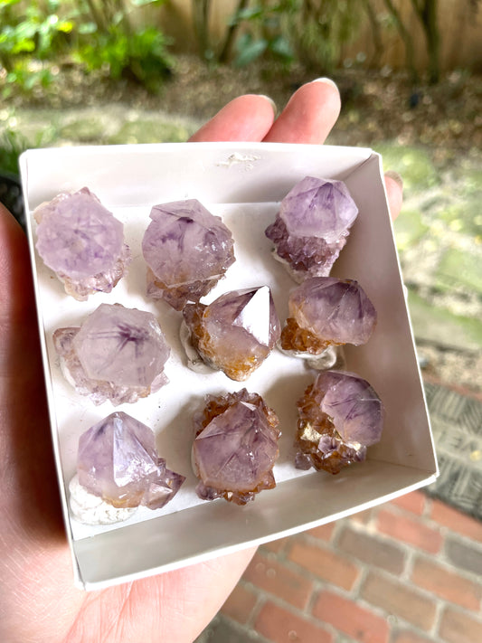 Set of Small Amethyst Spirit Quartz Points With iron And Hematite For Jewelry Making