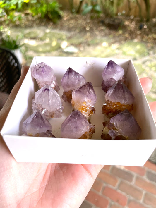 Set of Small Amethyst Spirit Quartz Points With iron And Hematite For Jewelry Making