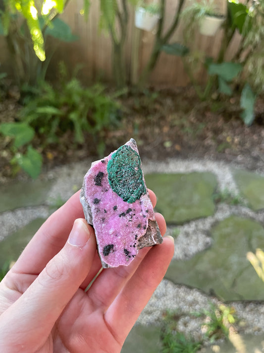 Cobalt and Calcite With Malachite From Zaire, 66.3g Specimen Mineral Crystal