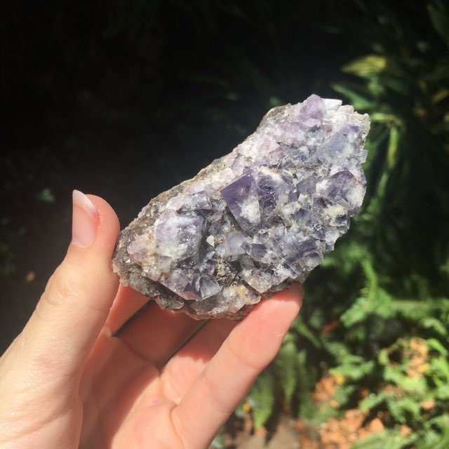 Purple/Green Rogerley Fluorite Crystal Cluster 138g, Diana Marie Mine, England UV reactive and Fluorescent Chakra Reiki Altar