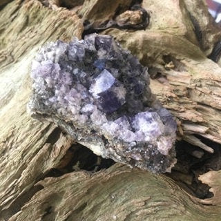 Purple/Green Rogerley Fluorite Crystal Cluster 138g, Diana Marie Mine, England UV reactive and Fluorescent Chakra Reiki Altar
