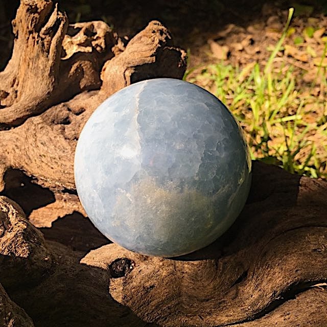 Blue Calcite Sphere 83mm 3.27" From Madagascar 820g 1lb 12.8oz Wood Stand Included