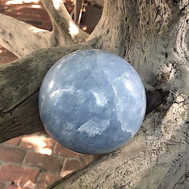 Blue Calcite Sphere 83mm 3.27" From Madagascar 820g 1lb 12.8oz Wood Stand Included