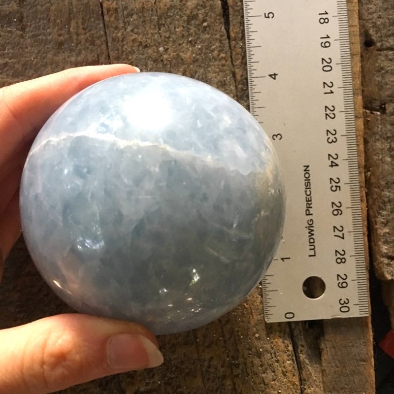 Blue Calcite Sphere 83mm 3.27" From Madagascar 820g 1lb 12.8oz Wood Stand Included
