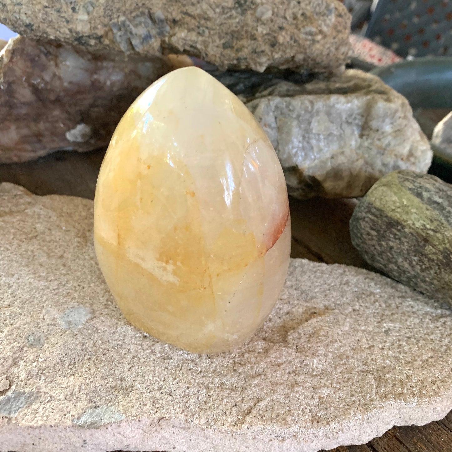 Yellow Golden Healer/Hematoid Quartz Free Form 700g From Madagascar With Hematite