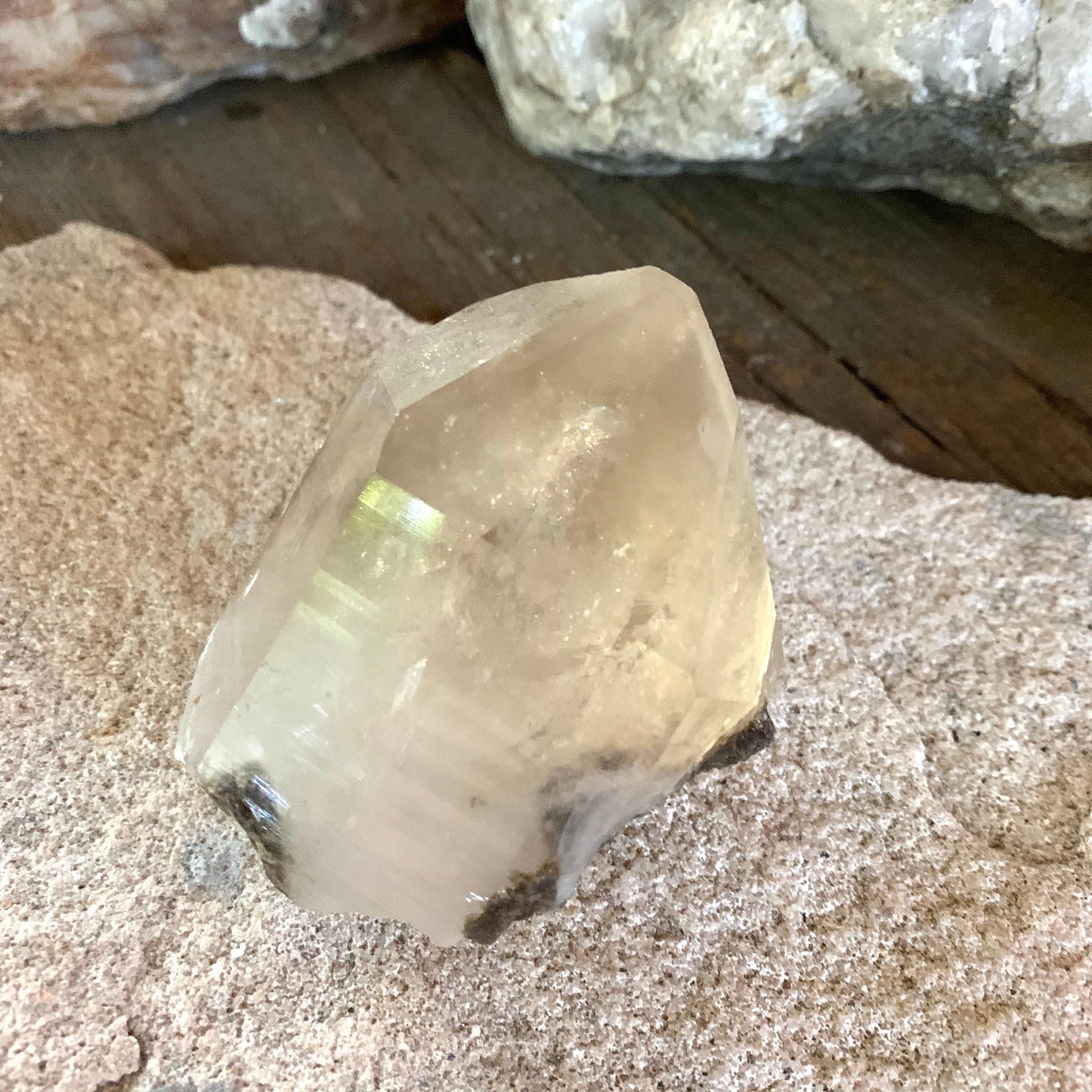 Beautiful Brazilian Quartz Point with Mica and a Phantom 215g From Minas Gerais Brazil