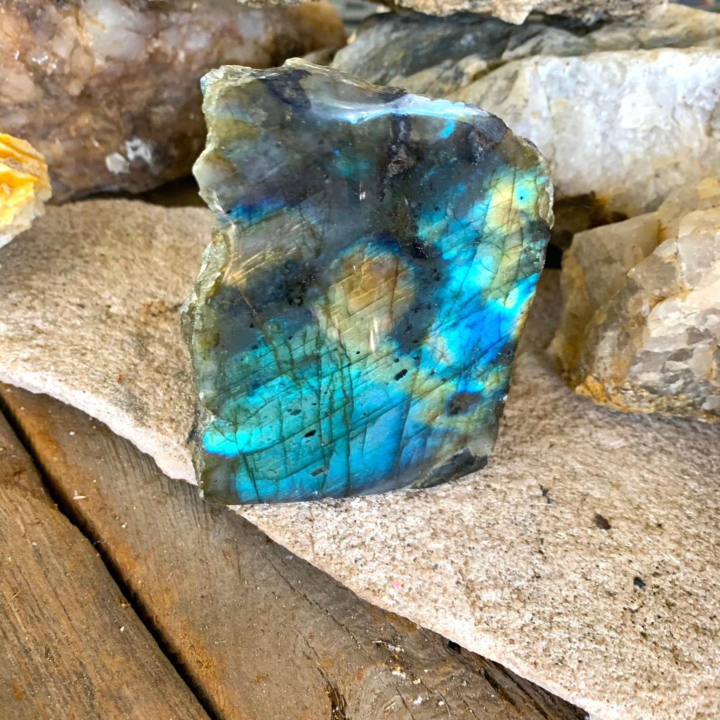Half Polished Polished Labradorite Free Form 555g From Madagascar
