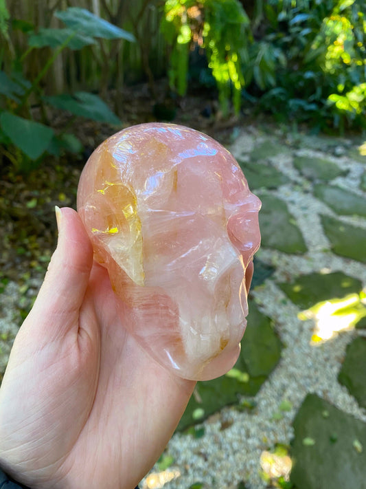Polished Rose Quartz Skull, From Minas Gerais, Brazil, 845g 1lb 13.8oz Crystal, Specimen