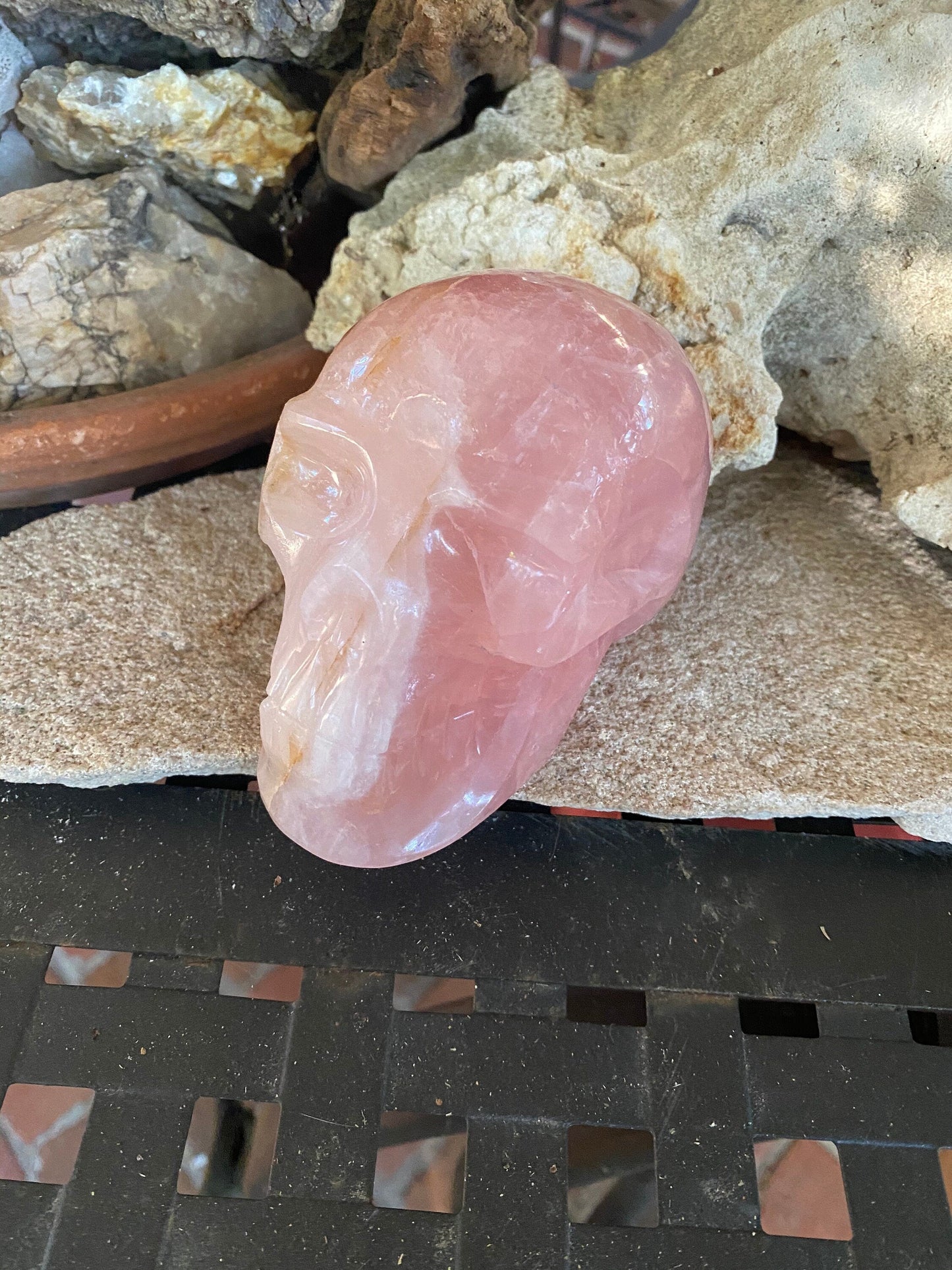 Polished Rose Quartz Skull, From Minas Gerais, Brazil, 845g 1lb 13.8oz Crystal, Specimen