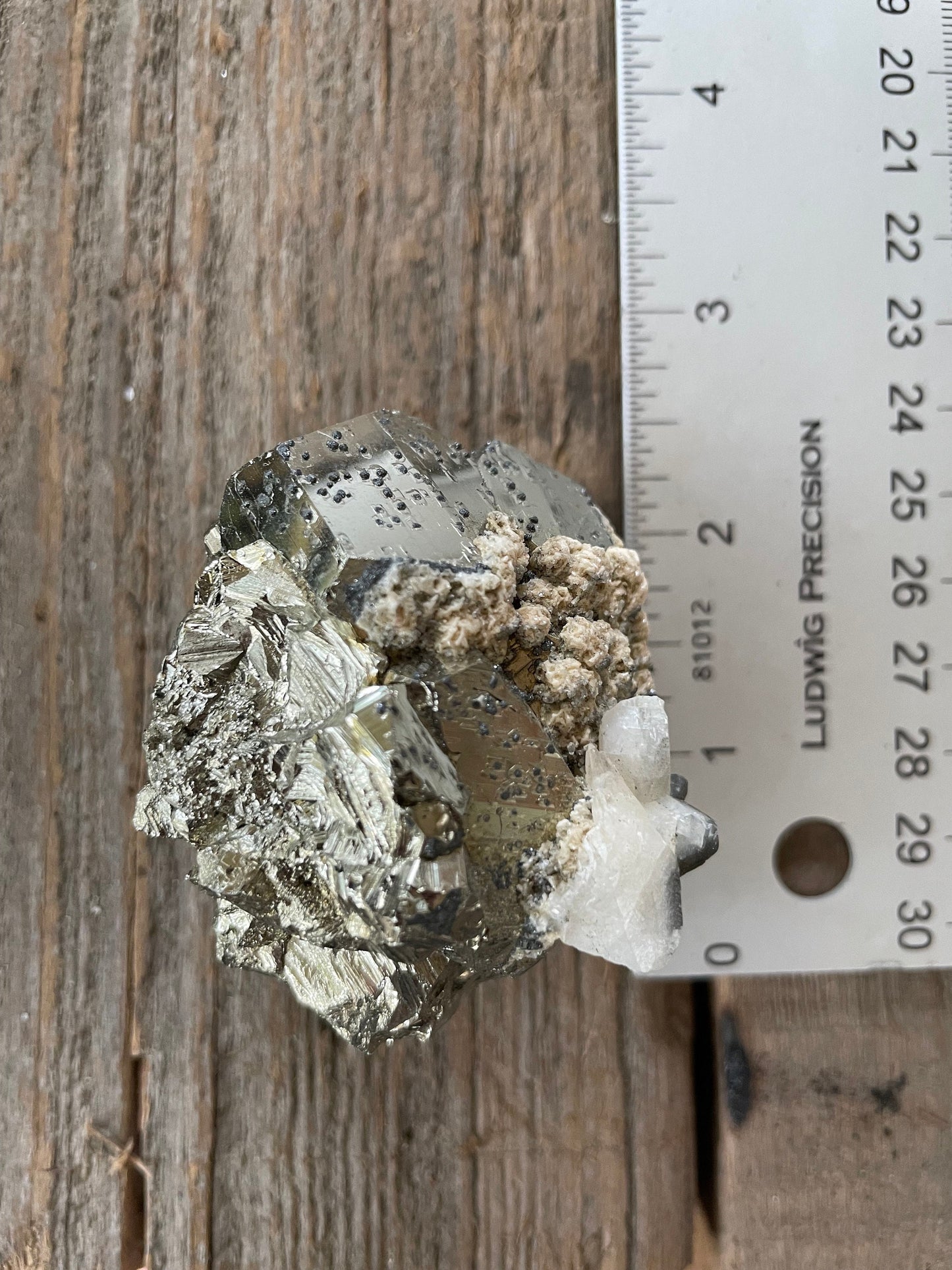 Beautiful Natural Raw Pyrite Crystal With Calcite Specimen 266g, Peru Crystal Mineral