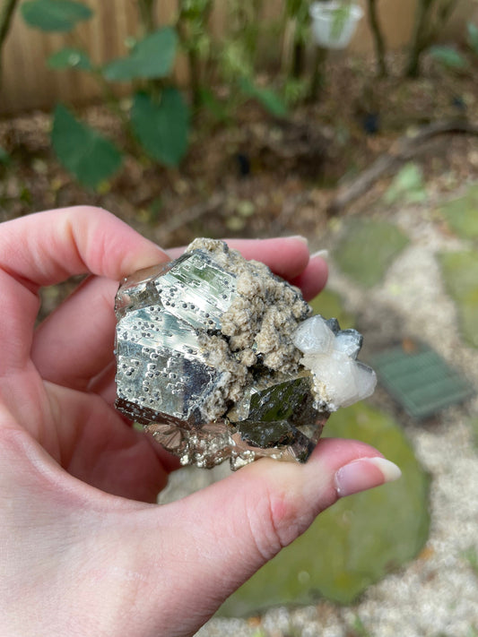 Beautiful Natural Raw Pyrite Crystal With Calcite Specimen 266g, Peru Crystal Mineral
