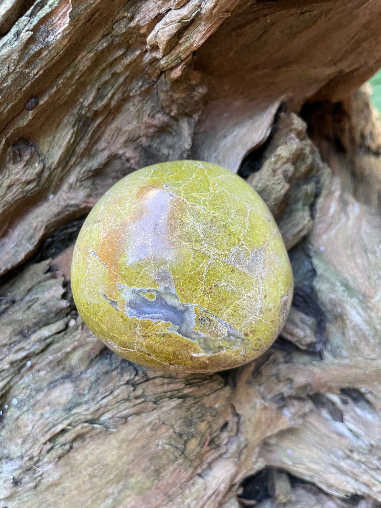 Polished Green Opal Palm Stone From Madagascar, Specimen 190g