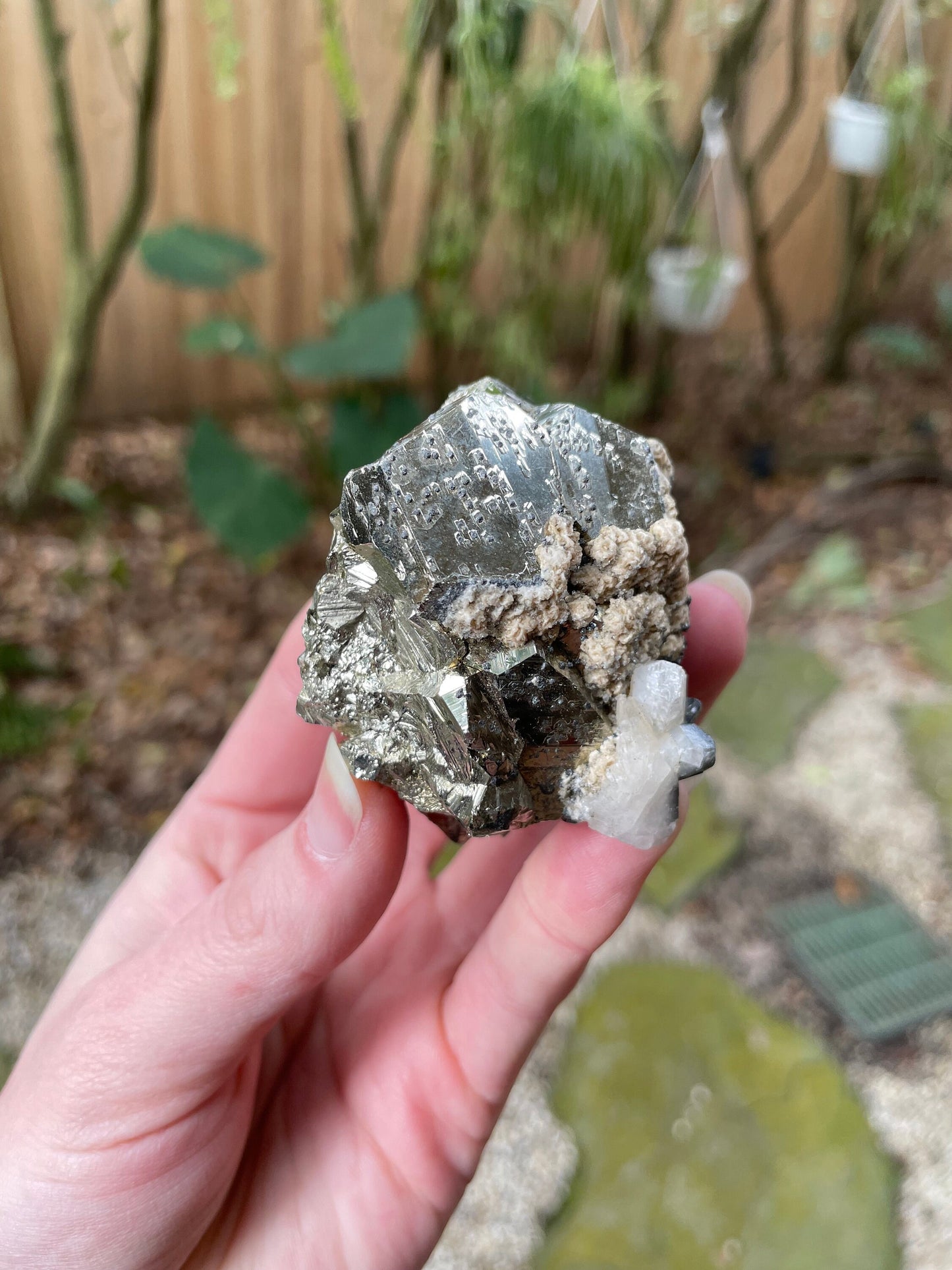Beautiful Natural Raw Pyrite Crystal With Calcite Specimen 266g, Peru Crystal Mineral