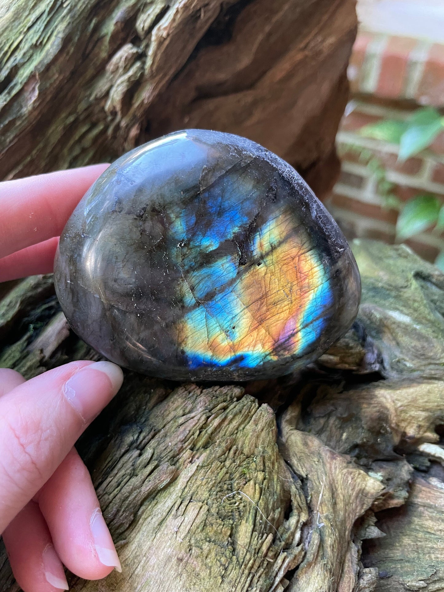 Lovely Polished Rainbow Labradorite Palm Stone 196g Rainbow Flash From Madagascar